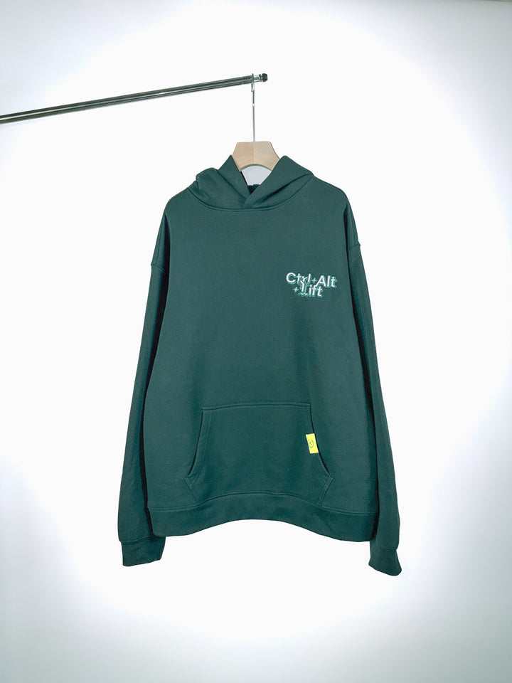 CTRL ALT LIFT EMBROIDERED HOODIE - FOREST GREEN