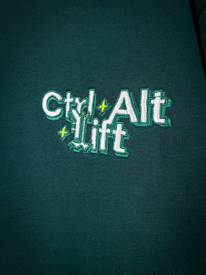 CTRL ALT LIFT EMBROIDERED HOODIE - FOREST GREEN