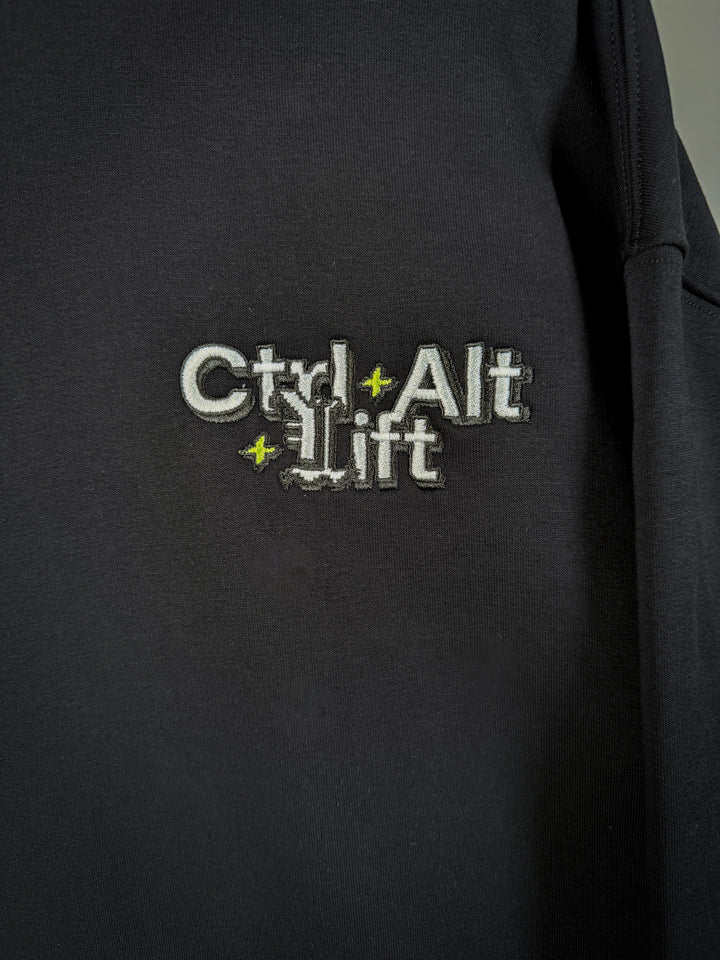 CTRL ALT LIFT EMBROIDERED HOODIE - BLACK